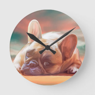 Relógio Redondo Adorável Pintura em Aquarela de Bulldog Francês
