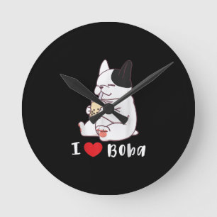 Relógio Redondo Adoro Boba Bubble Tea Dog Cut French Bulldog Gift