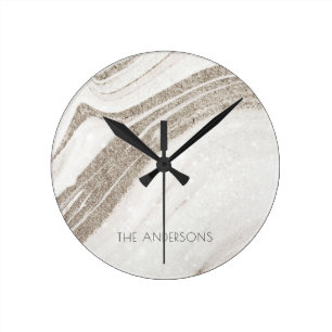 Relógio Redondo Agato de mármore Dourado Elegante Abstrato pálid