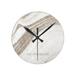 Relógio Redondo Agato de mármore Dourado Elegante Abstrato pálido