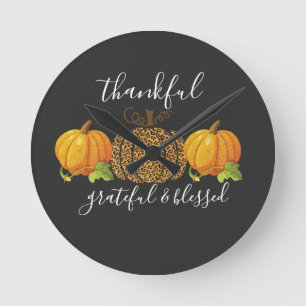 Relógio Redondo Agradeço a abençoada e abençoada Pumpkin de Aç
