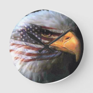 Relógio Redondo Águia americana - bandeira dos EUA