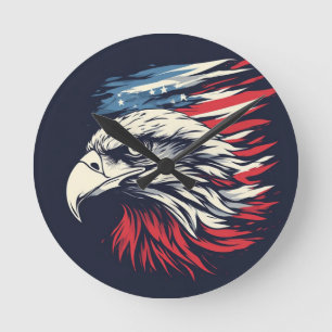 Relógio Redondo Águia de Tinta & Arte da Bandeira Americana Liberd