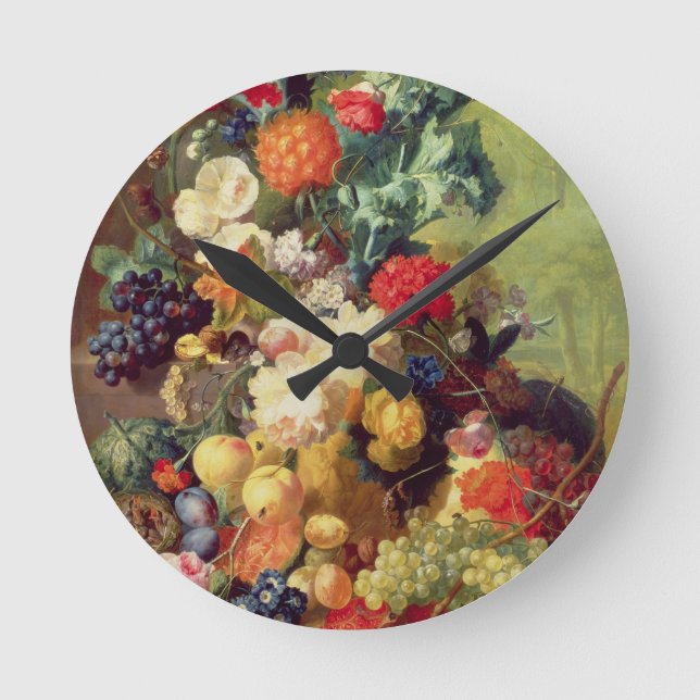 Relógio Redondo Ainda vida com flores e fruta (Frente)