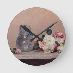 Relógio Redondo Ainda vida com rosas, 1889 (óleo em canvas)