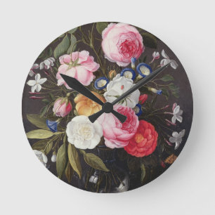 Relógio Redondo Ainda vida T32512 das flores em um vaso, 1661