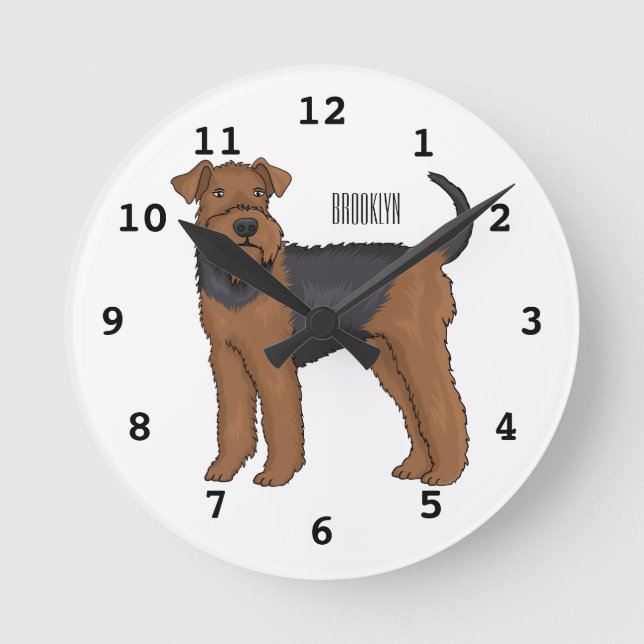 Relógio Redondo Airedale terrier dog cartoon illustration (Frente)