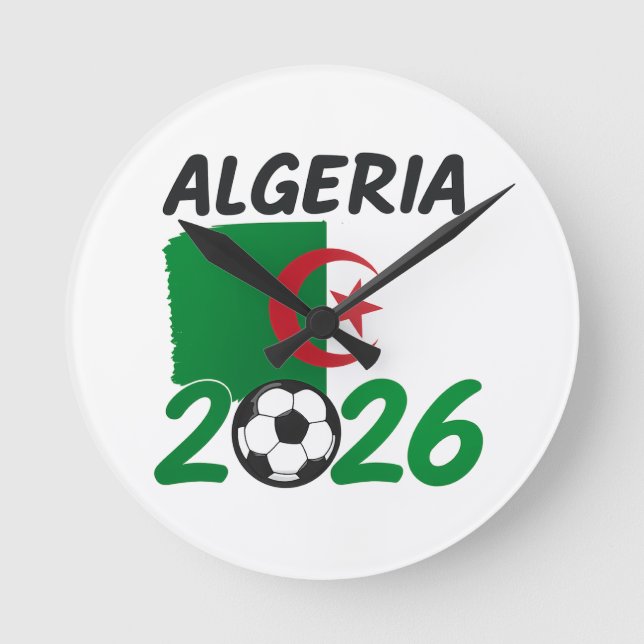 Relógio Redondo Algeria 2026 Soccer Fan Design with Crescent Star  (Frente)