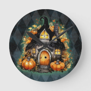 Relógio Redondo Algodão De Fada Gótica De Halloween Azul Argyle