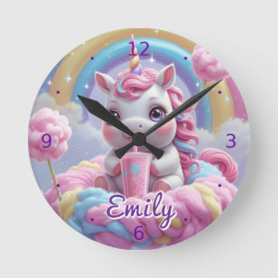 Relógio Redondo Algodão Docon Unicorn Wall Clock - Nome Editável