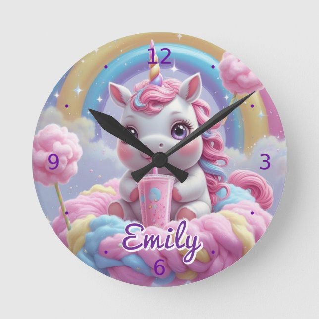 Relógio Redondo Algodão Docon Unicorn Wall Clock - Nome Editável (Frente)