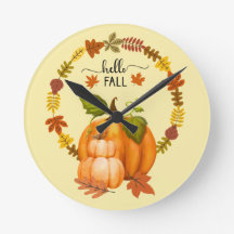 Alô Fall Autumn Deixa Pumpkins Wall Clock