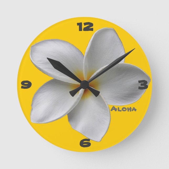 Relógio Redondo Aloha Plumeria Wall Clock (Frente)