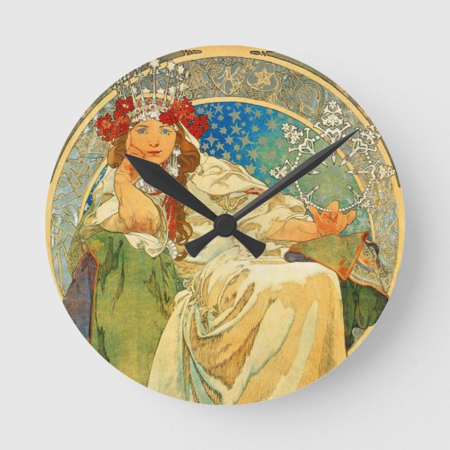 Relógio Redondo Alphonse Mucha Art Nouveau Princess Hyacinth (Frente)