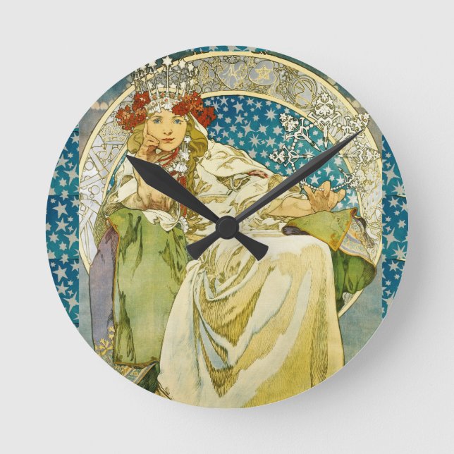 Relógio Redondo Alphonse Mucha Princess Hyacinth Art Nouveau (Frente)