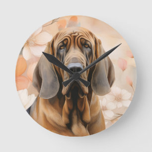 Relógio Redondo Amante de Cão Bloodhound e Flores de Pessegueiro