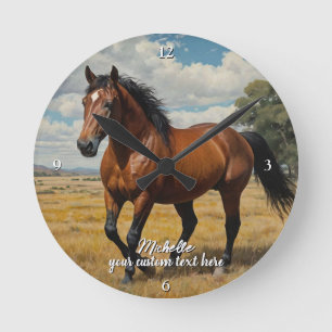 Relógio Redondo Amante de Cavalo com Foto Personalizada Moderna e 