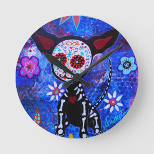 Relógio Redondo Amante do cão de Diâmetro de los Muertos Chihuah