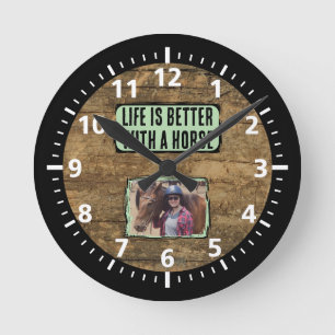Relógio Redondo Amante do cavalo 1 foto verde-preto