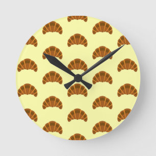 Relógio Redondo Amantes de Croissants Amarelo Claro França Comida