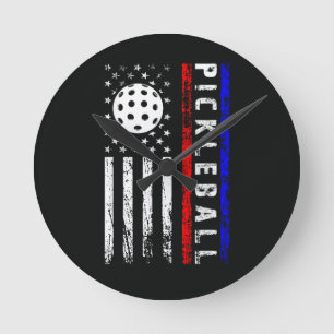 Relógio Redondo Amantes de Pickleball Bandeira Americana 4 de Julh