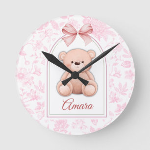 Relógio Redondo Amara Design de Enfermeiro de Urso Rosa Personal