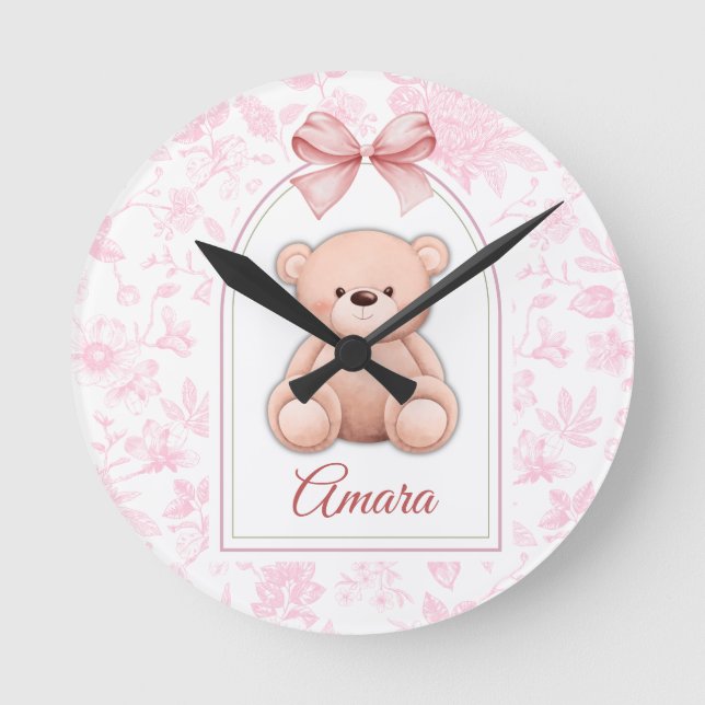 Relógio Redondo Amara | Design de Enfermeiro de Urso Rosa Personal (Frente)