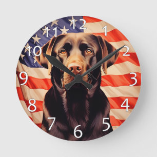 Relógio Redondo American Flag Chocolate Labrador