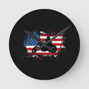 Relógio Redondo American Flag Motorcycle Funny Sport over