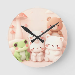 Relógio Redondo Amigos do Urso da Floresta Kawaii e Coelho Berçári