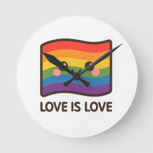 Relógio Redondo Amor é Amor - Design do Arco-Íris Kawaii