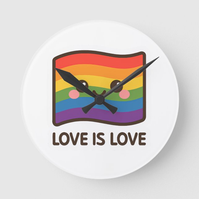 Relógio Redondo Amor é Amor - Design do Arco-Íris Kawaii (Frente)
