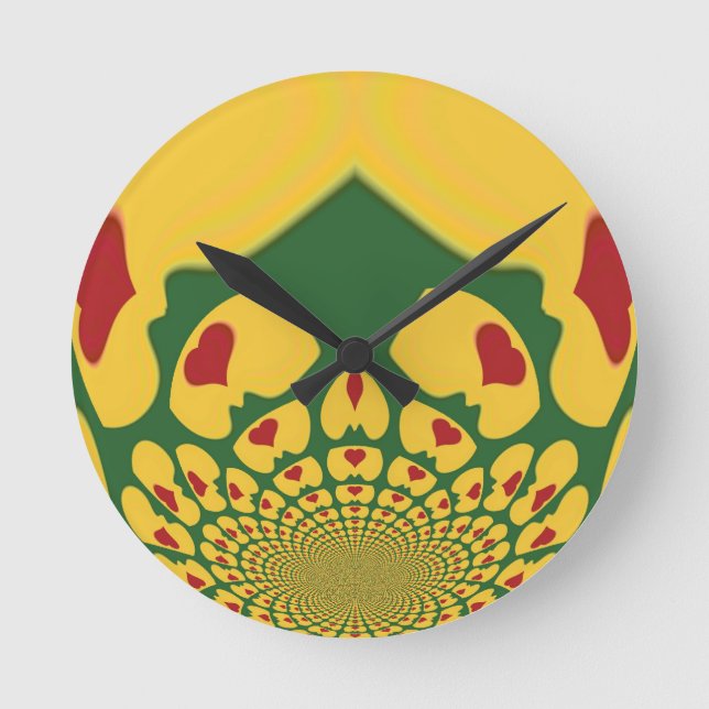 Relógio Redondo Amor em Cores Rasta: Corações Reggae (Frente)