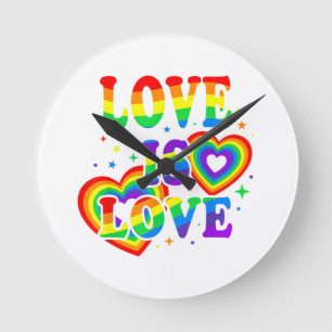 Relógio Redondo Amor LGBTQ é Amor Orgulho Gay Bandeira do Arco-Íri