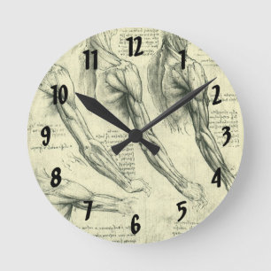 Relógio Redondo Anatomia do Braço e Ombro de Leonardo da Vinci