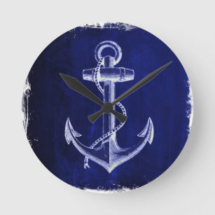 Relógio Redondo âncora azul marinho náutica do costeiro da praia