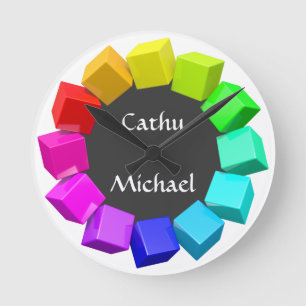 Relógio Redondo Anel dos cubos em cores do arco-íris