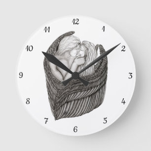 Relógio Redondo Angels Kissing , black and white Design