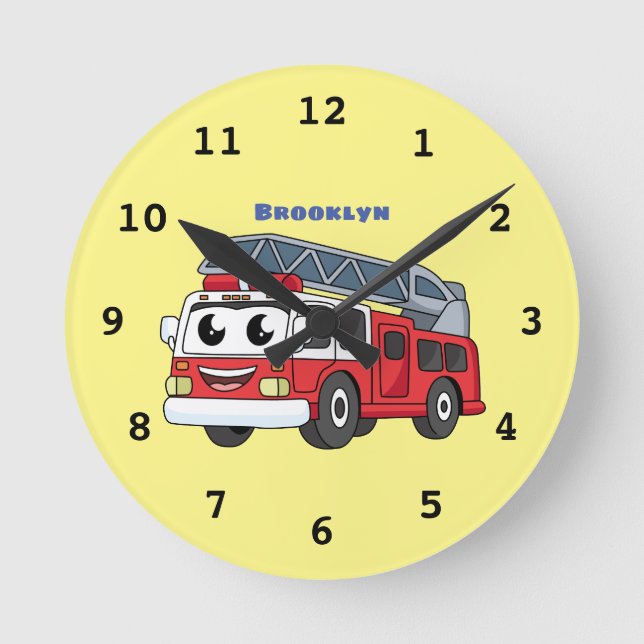 Relógio Redondo Animação de bombeiros felizes (Frente)