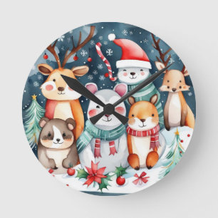 Relógio Redondo Animais bonitos sob a design da árvore de Natal