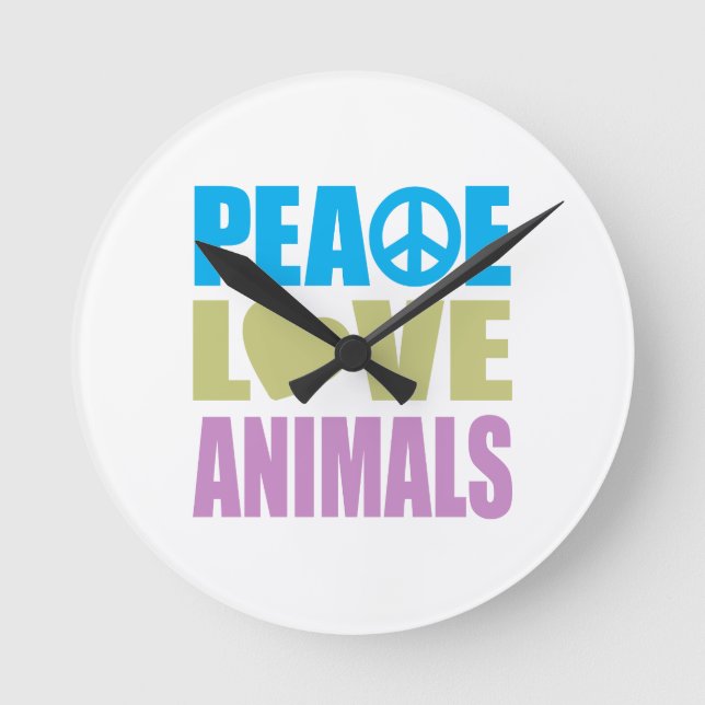 Relógio Redondo Animais do Amor pela Paz (Frente)
