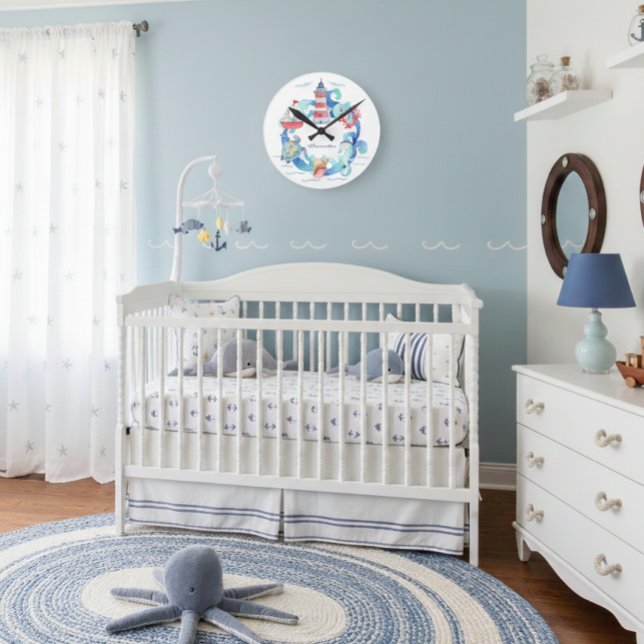 Relógio Redondo Animais Marinhos Barco e Farol Náutico (Criador carregado)