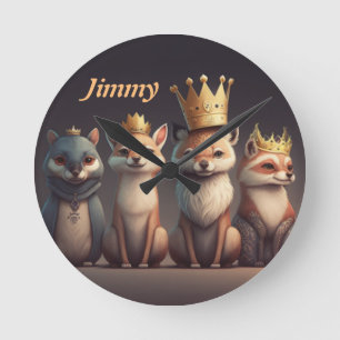 Relógio Redondo Animais selvagens e bonitos vestindo coroas