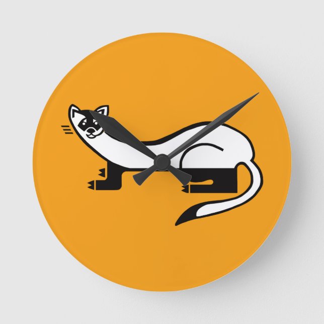 Relógio Redondo Animais selvagens - FERRET de pés negros - Laranja (Frente)