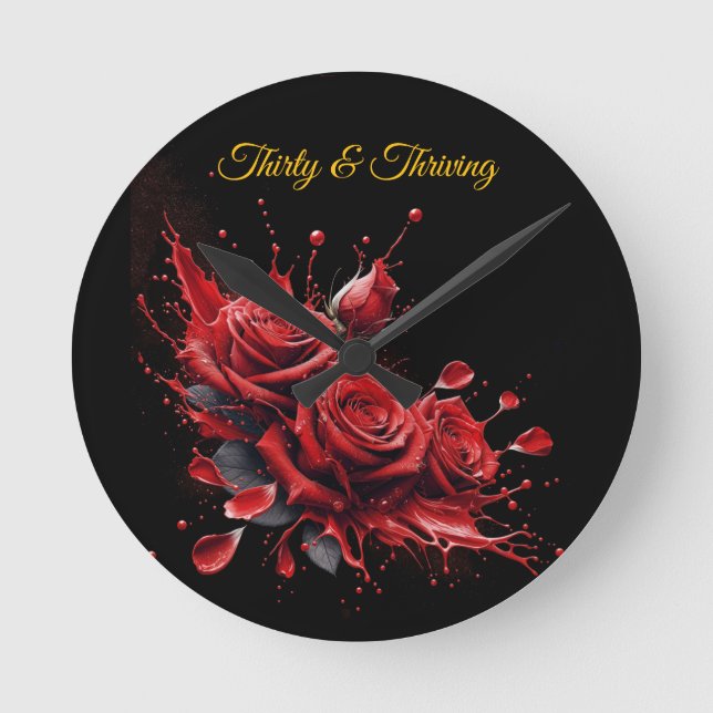 Relógio Redondo Aniversário de 30 anos Elegante - Rosas em Bloom (Frente)