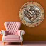 Relógio Redondo Aniversário do Coração Vintage Steampunk<br><div class="desc">Wall clock com um coração galhado com números de relógio romanos vintage em estilo dourado clássico. Bonita para um aniversário de casamento ou uma aposentadoria.</div>