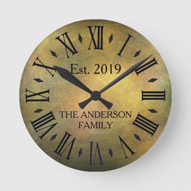 Relógio Redondo Aniversário retro da aflição antiga rústica do (Frente)