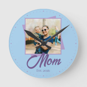 Relógio Redondo Ano de Fundação da Mamãe com Foto Personalizada