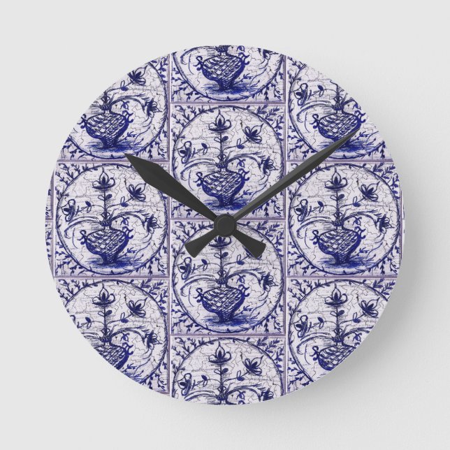 Relógio Redondo Antigo azulejo norte-alemão, azulejo cerâmico de v (Frente)