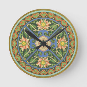Relógio Redondo Antigo Padrão Chinês de Cloisonné: Jade Verde